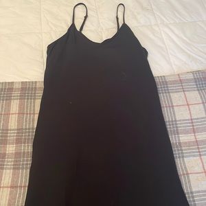 Linen black dress . Mid length